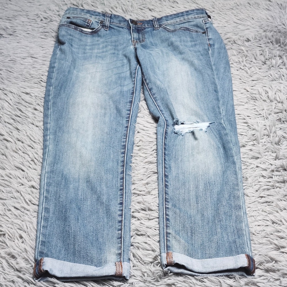 Gap Premium Boyfriend Jeans Womens 10 10/30 Blue Mid‎ Rise Distressed Cuffed